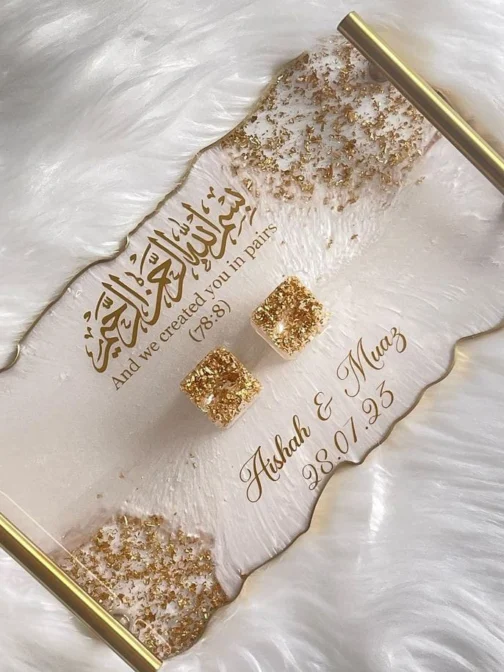 Premium Personalized Resin Nikah Tray with Couple Name | Luxury Islamic Wedding Gift | Handmade Resin Tray Bangladesh
