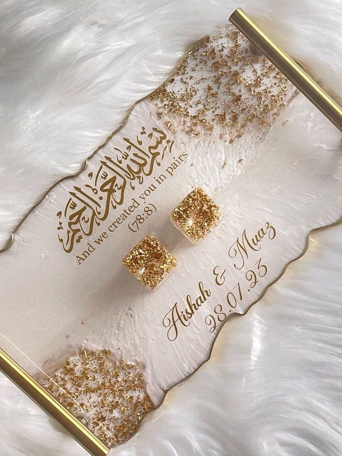 Premium Personalized Resin Nikah Tray with Couple Name | Luxury Islamic Wedding Gift | Handmade Resin Tray Bangladesh