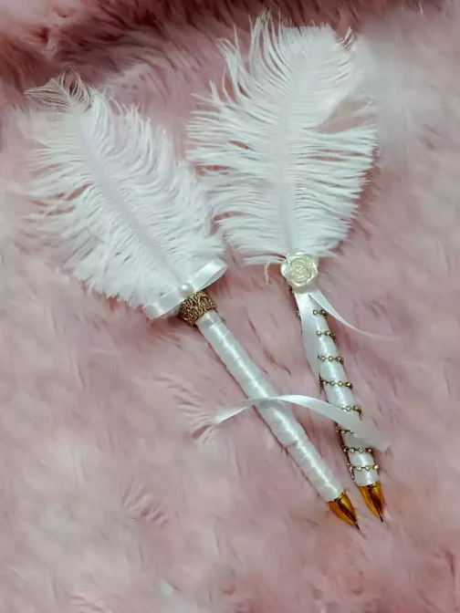 Premium Decorated Feather Pen with Personalized Name Tag for Nikah Ceremony | Luxury Wedding Signing Pen Bangladesh