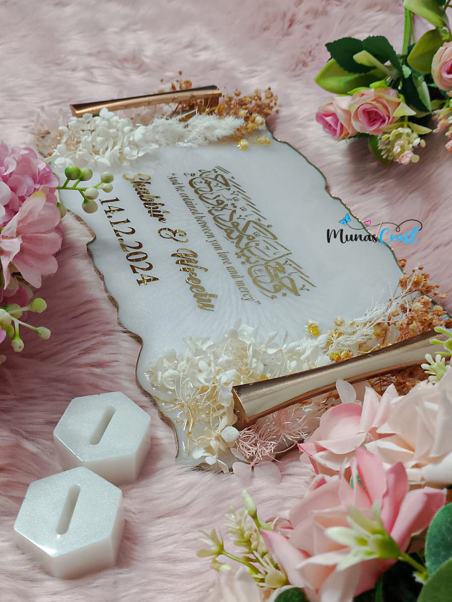 Premium Personalized Resin Nikah Tray with Couple Name | Luxury Islamic Wedding Gift | Handmade Resin Tray Bangladesh