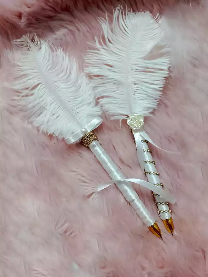 Premium Decorated Feather Pen with Personalized Name Tag for Nikah Ceremony | Luxury Wedding Signing Pen Bangladesh