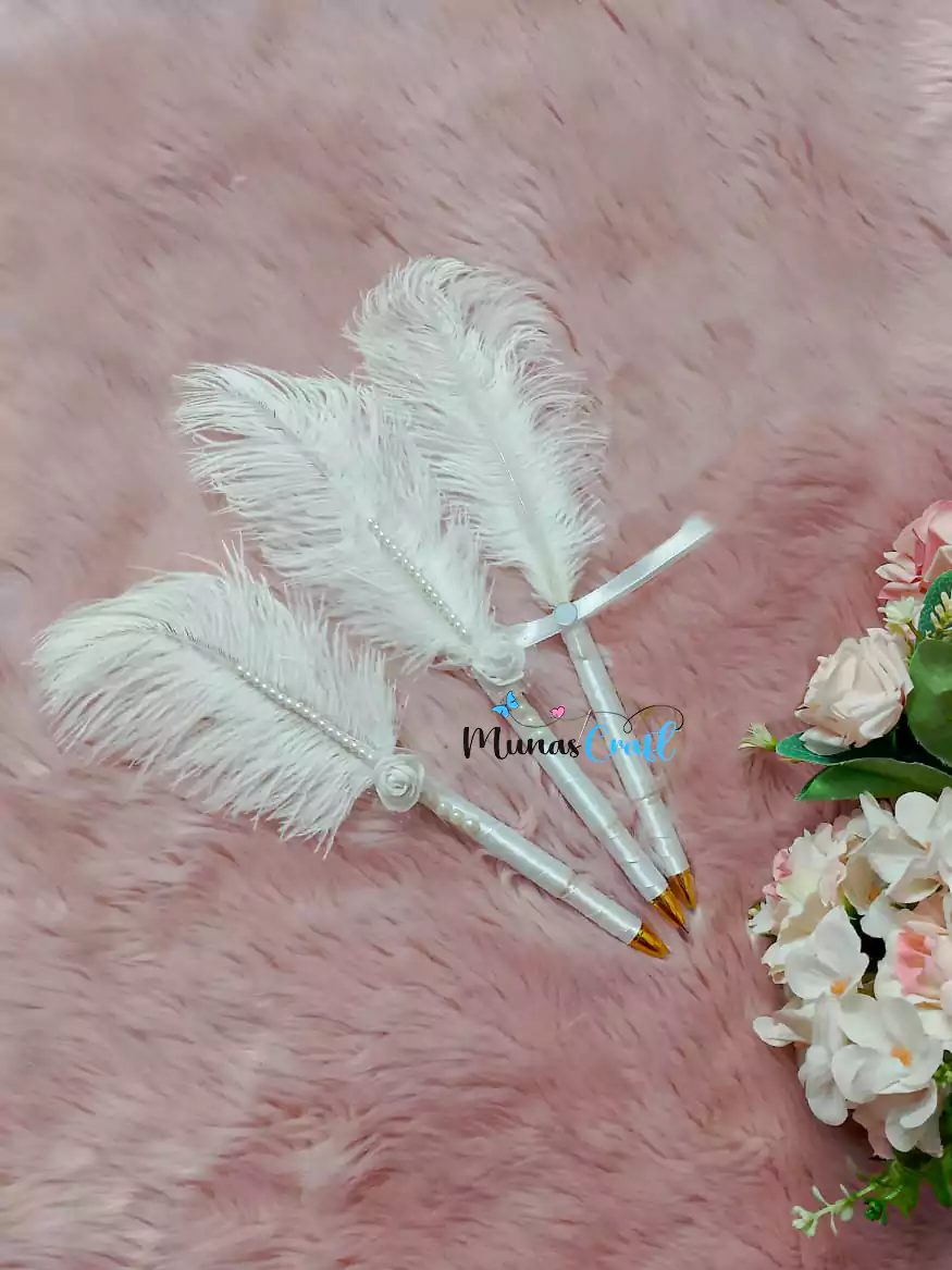 Premium Decorated Feather Pen with Personalized Name Tag for Nikah Ceremony | Luxury Wedding Signing Pen Bangladesh